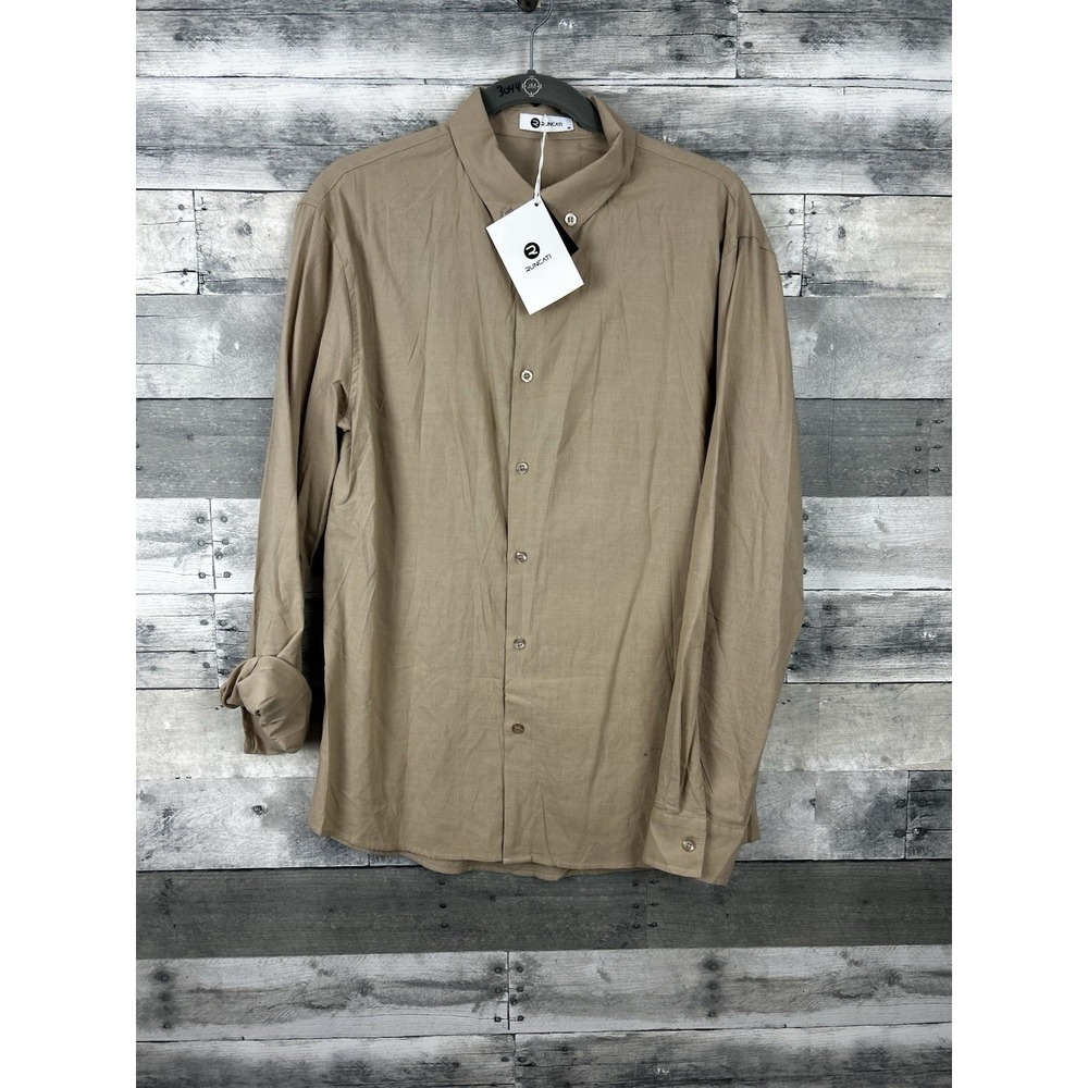 Runcati Men's Khaki Medium Long Sleeve Button Up Shirt
